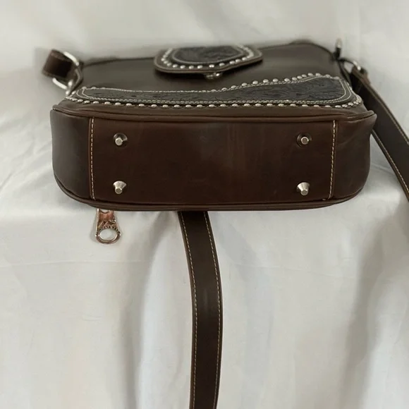 Montana West Western Style Tooled Leather And Studded Crossbody - Picture 9 of 15